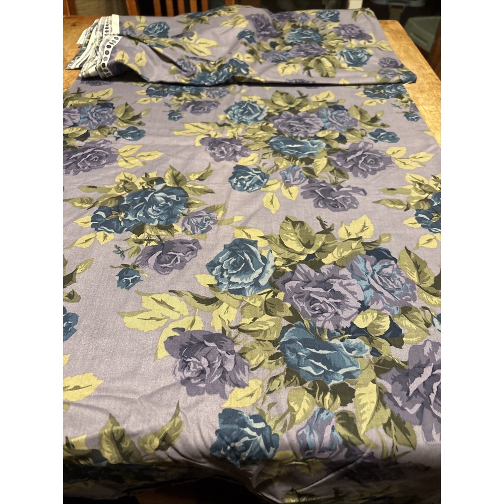 Beth Ann Bruske Purple Blue Rose Floral Fabric Cotton Quilt Cabbage Rose Bty